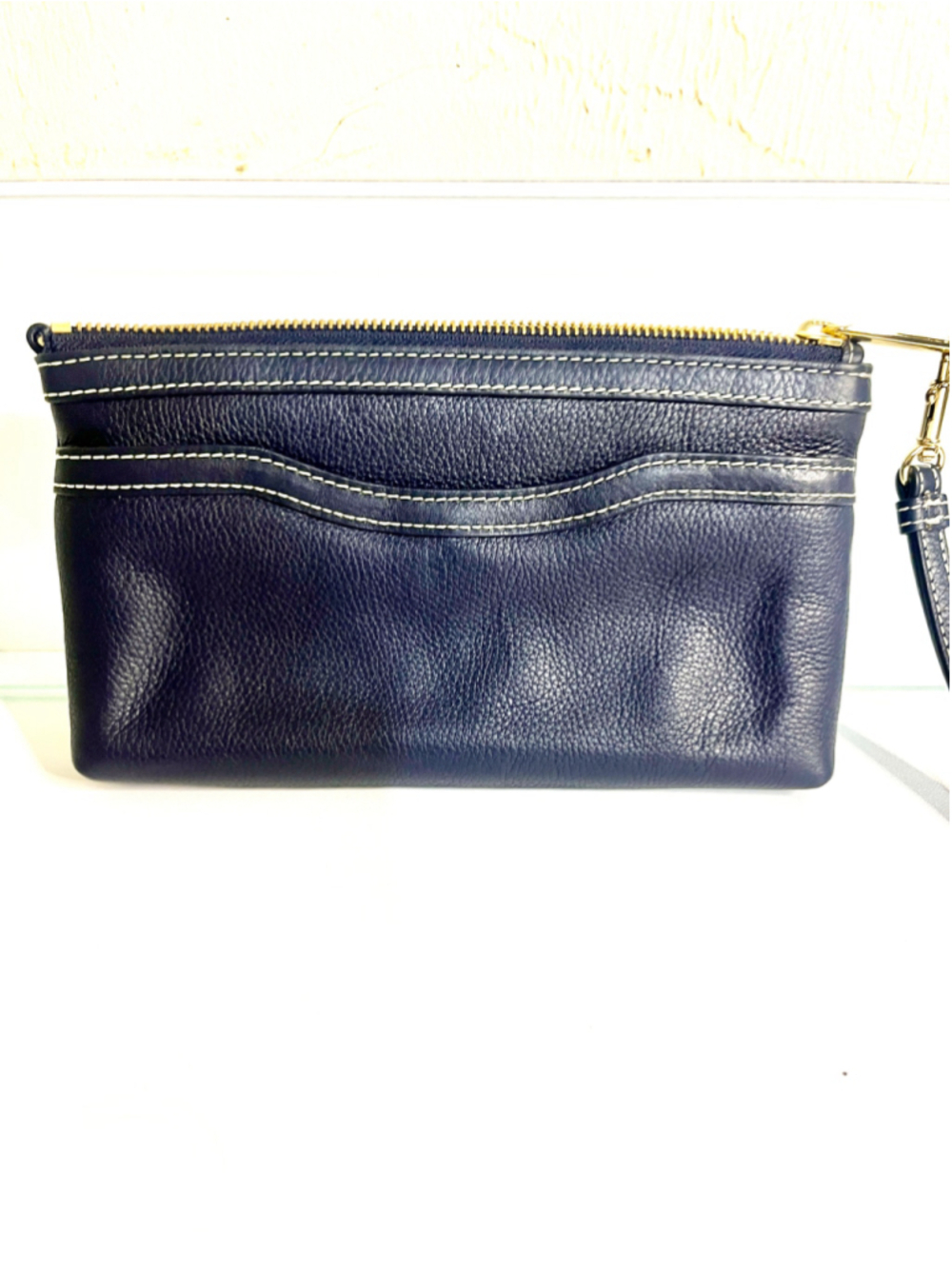 Talbots Navy Soft Pebbled Leather Wristlet Clutch
